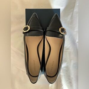 Cole Haan Leela Leather Skimmer Flat Shoes Buckle Strap Black Sz 7 B